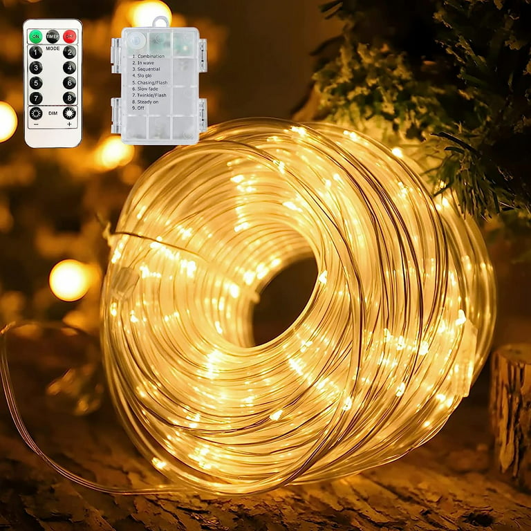 BONUO 50 LED Battery Operated Christmas Lights Outdoor Waterproof with  Wireless Timer for Xmas Wreaths Plants Decoration, 16ft White Light