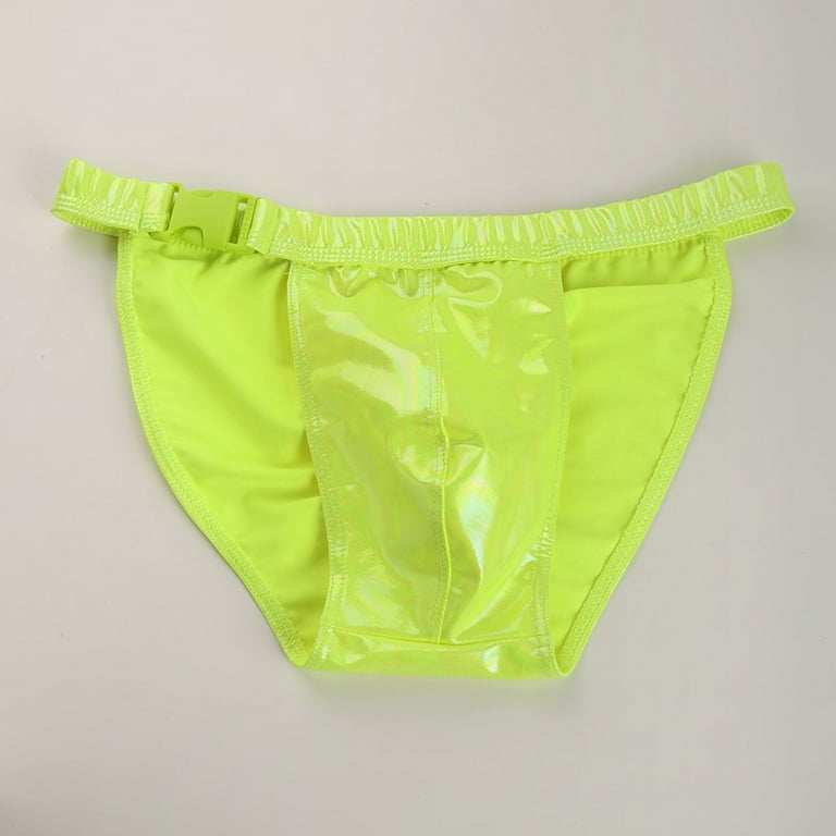 Men Adjustable Underwear Briefs Wet Look Faux Leather Convex U Pouch  Underpants 
