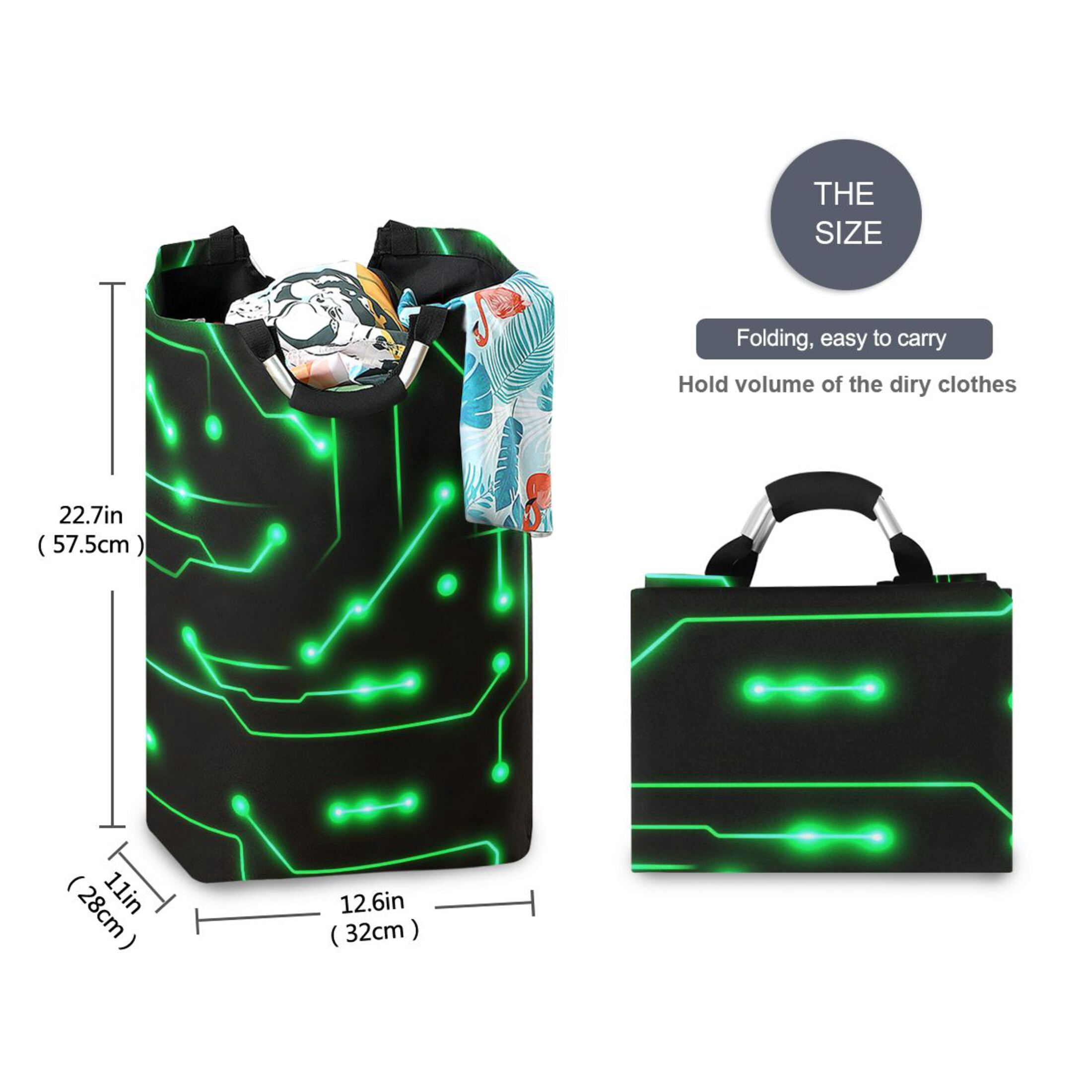 Neon Circuit Design Foldable Laundry Hamper 12.6x11x22.7in with Handles for Bathroom Bedroom Storage