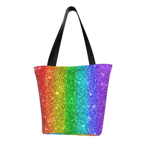 Pofeuu Glitter Rainbow Print Women Fashion Shoulder Handbags Top Handle Satchel Bags Tote Shoulder Shopping Bag Stylish Canvas Tote Bag