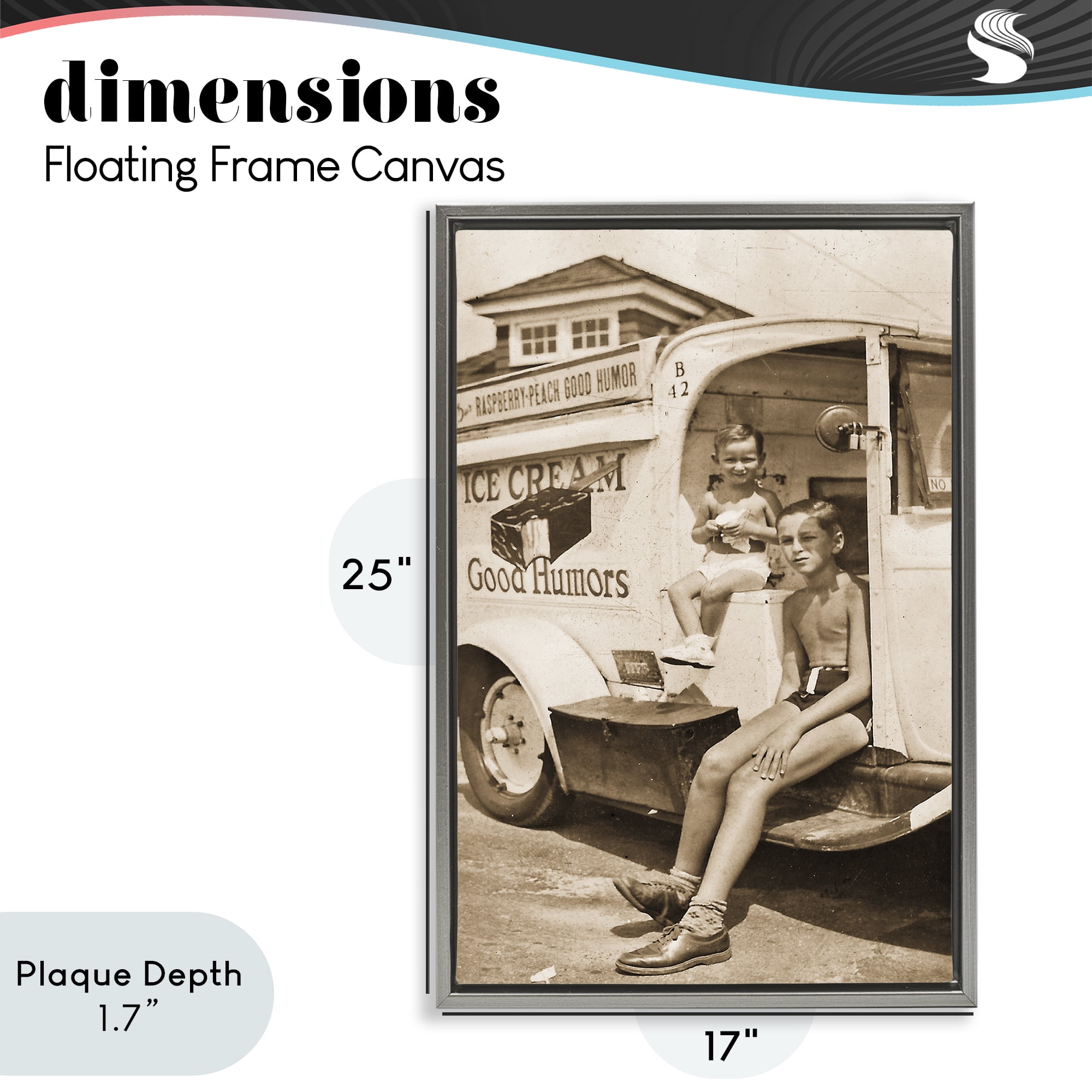 Stupell Industries Vintage Ice Cream Truck Gray Framed Floater Canvas Wall Art, design by Grotto Studios