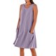 thumbnail image 1 of Vestido sin mangas estampado de lino para mujer: largo hasta la rodilla, estampado floral, bolsillos, ropa de verano para la playa., 1 of 7