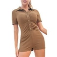 thumbnail image 1 of Liacowi Women Short Sleeve Bodycon Romper Turn-down Collar Slim Fit Short Jumpsuit One Piece Playsuits Bodysuits, 1 of 7