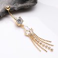 thumbnail image 3 of Golden Tri-Marquise Floral Leaf Sparkles Chain Drop Belly Button Ring, 3 of 4