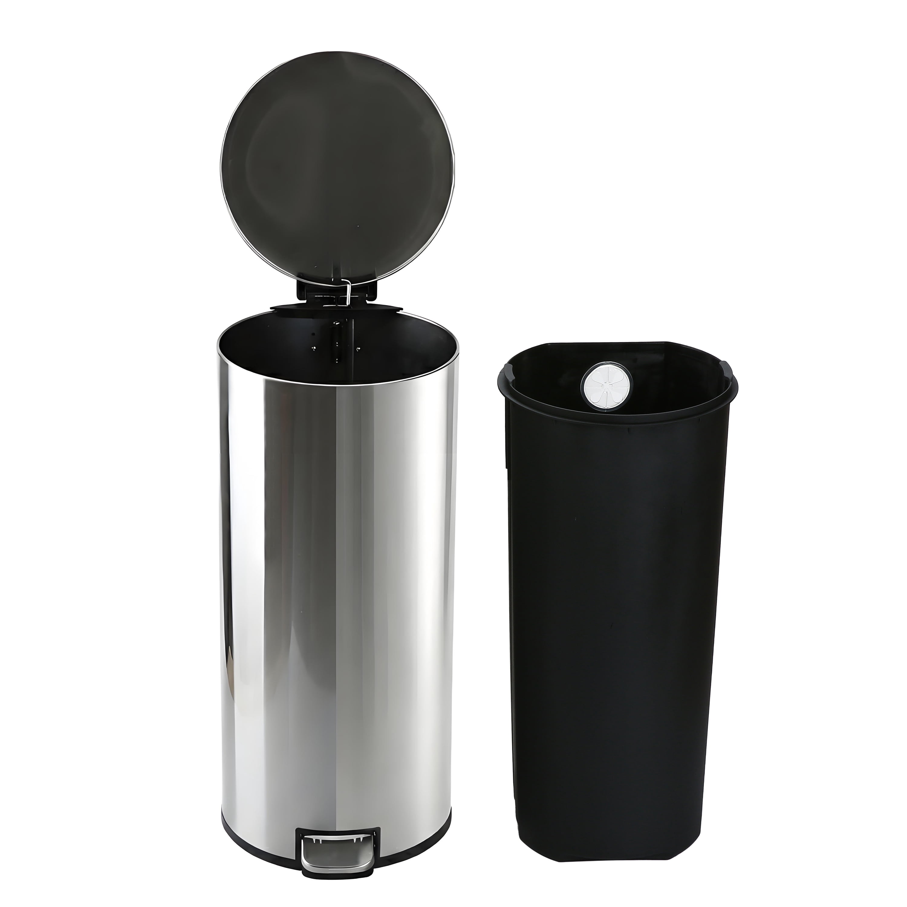 Better Homes & Gardens Kitchen Trash Can, 30 Litre Stainless Steel Round Step Garbage Bin with Soft Close Lid, Silver