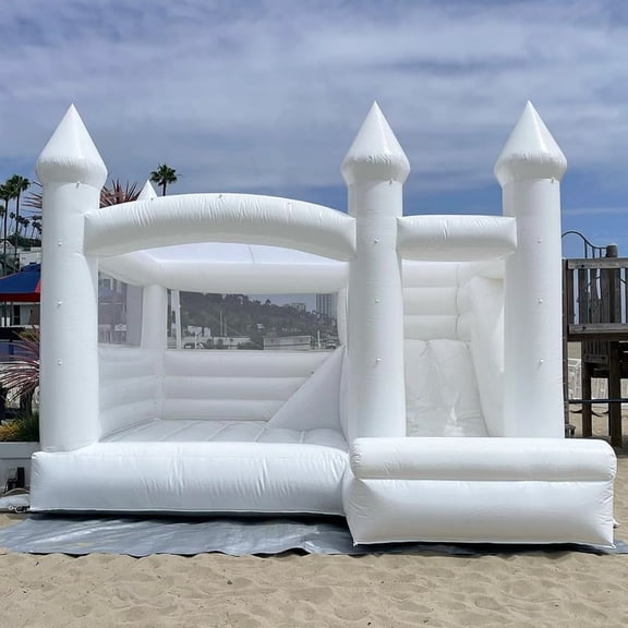 15' x 13' PVC White Bounce House with Slide and Air Blower