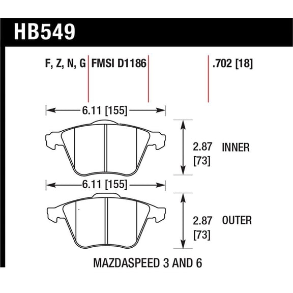 Hawk 07-08 Mazdaspeed3/06-07 Mazdaspeed6 HP  Street Front Brake Pads Fits select: 2005-2009 VOLVO V50 T5