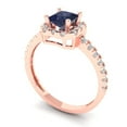 thumbnail image 2 of 0.89 ctw with Simulated Diamond Halo Accents Anniversary Ring for Women | Princess Cut Simulated Blue Sapphire | Hyperallergenic Solid 14K Rose Gold, 2 of 5