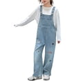 thumbnail image 2 of YunPes Girls Denim Overalls Teen Jean Dungarees Pants with Buttons Kids Sleeveless Straight Jeans Jumpsuit Bib Long Rompers, 2 of 5