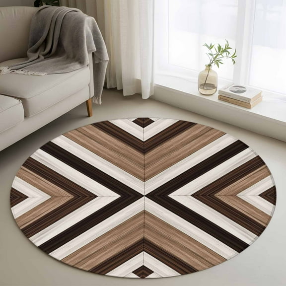 Brown Aztec Round Rug 3ft Washable Circle Entryway Rugs Non Slip Abstract Southwest Black Vintage Wood Grain Area Rug Indoor Floor Carpet for Bedroom Kitchen Living Room Office Dining Room Nursery