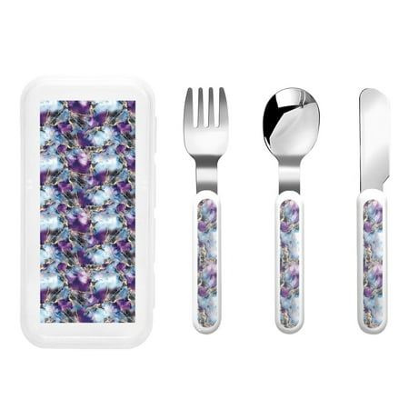 

Kdxio Purple Marble Texture Toddler Utensils Set - Kids Silverware Set Set Kids Utensils Set with Case for Preschooler Children