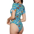 thumbnail image 2 of Saiise Motif Coq et Poules Grenouillère à Manches Courtes pour Femmes Col Rond Pyjama Justaucorps Extensible avec Fermeture à Pression-TTTG, 2 of 7