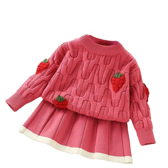 Zesgjue Girls Sweater Dress Style Jacquard Knit Two Piece Autumn And Winter New Girls Baby Dress Sizes 3-4 Years, Pink