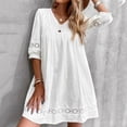 thumbnail image 6 of HJYCHN Boho Lace Midi Dress for Women V Neck Short Sleeve Casual Fashion Beach Swing Slim Design White M, 6 of 9