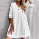thumbnail image 3 of Vestido boho para mujer: cuello en V, manga corta, estampado floral, cintura elástica, largo midi, poliéster, vestido informal para fiestas en la playa., 3 of 8