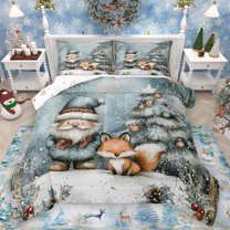 Homewish Kawaii Winter Gnome Queen Comforter Set for Kids, Magic Fox Christmas Bedding Sets, Cartoon Xmas Tree Reversible Bedding Comforter Set, Super Cozy Room Decor, 3pcs