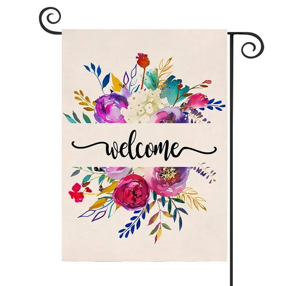 DMERBYL Spring Summer Floral Garden Flag Vertical Double Sided Welcome Flower Bouquets Burlap Yard Outdoor Decor 12.5 x 18 Inches