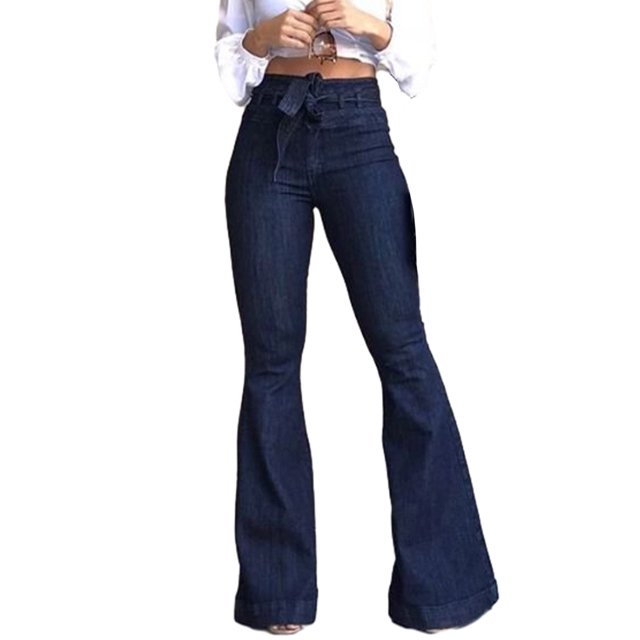 pitrice Women Wide Leg Jeans High Waist Flared Pants Solid Color Strap Spring Summer Hip-Lifting Ladies Trousers For Office Blue S 1Set