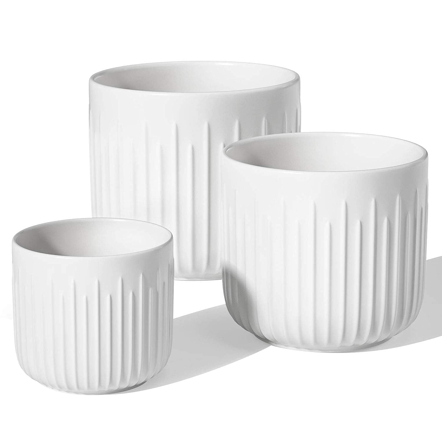 BEMAY 3-Pack Ceramic Plant Pots, 5.7", 6.9", 8.3" Sizes Indoor Planters, White Flower Pots with Drainage Holes