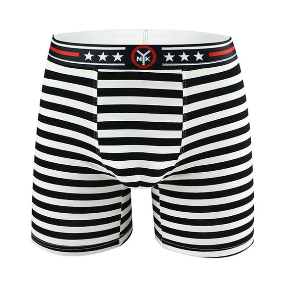 TSADFHJI Manmade Underwear Men Men's Cotton Underwear Lengthened Flat Angle Stripes Low Waist Comfortable Track Running Wear Legs M Black