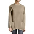 thumbnail image 2 of Antinious Womens Blouses Dressy Casual Long Sleeve Crewneck Pocketed Button Size Tops,Fall Winter Going Out Tops for Women,Sweatshirt for Women,Khaki,XXL, 2 of 5