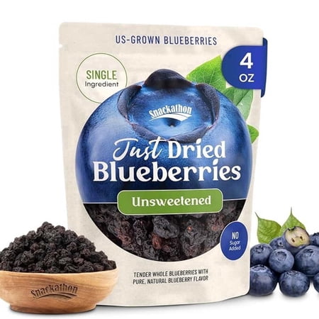 Snackathon Unsweetened Dried Blueberries, No Sugar Added, All Natural, Sun-Dried, 4 Ounce