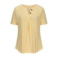thumbnail image 6 of Lovskoo Summer Tops for Women 2024 Short Sleeve Solid Color Comfortable Casual Button Tops V Neck Pullover Blouse T-Shirt Yellow M, 6 of 7