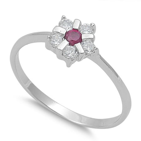 - Star Flower Simulated Ruby Cubic Zirconia Ring Sterling Silver 925