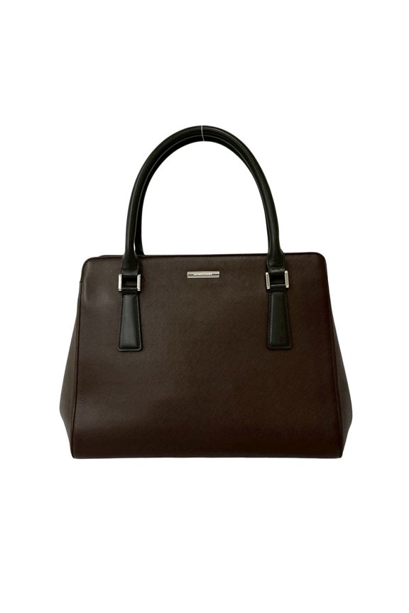 Pre-Owned BURBERRY Nova Check Pattern Leather Mini Tote Bag with Logo Hardware, Dark Brown,...