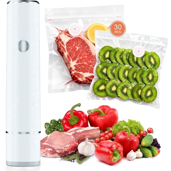 Handheld Vacuum Sealer for Food, Compact Portable Food Saver Pump with 30 BPA‑Free Reusable Vacuum Bags Type-C Rechargeable, Ideal for Sous Vide, Meal Prep, Leftovers & Freezer Storage