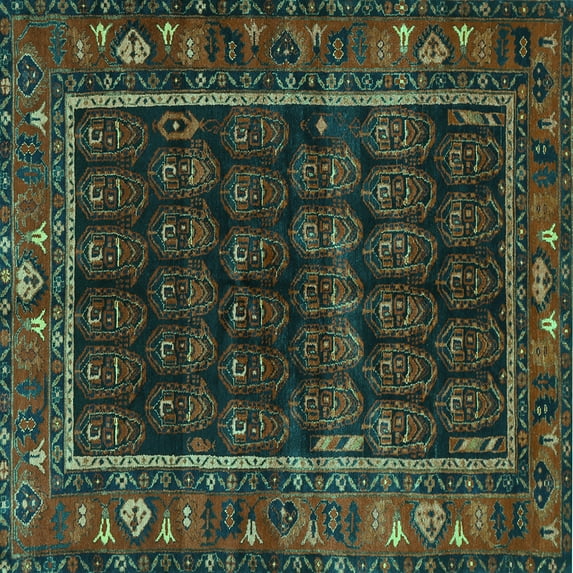 Ahgly Company Indoor Square Persian Turquoise Blue Traditional Area Rugs, 8' Square
