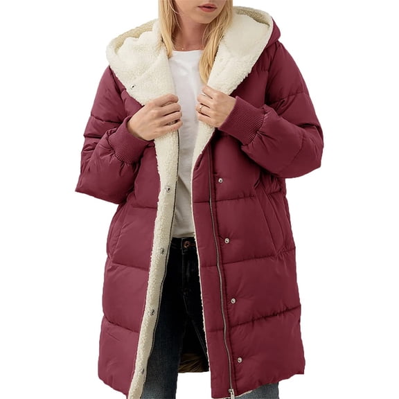 Langwyqu Winter Fashion Women Hooded Coat Fleece Lined Zipper Jacket