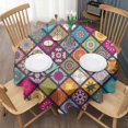 thumbnail image 3 of Round Waterproof Tablecloth 60×60 Inch, Boho Style Reusable Indoor/Outdoor Durable Table Cover for Party Kitchen Dinner Room Decor, 3 of 6
