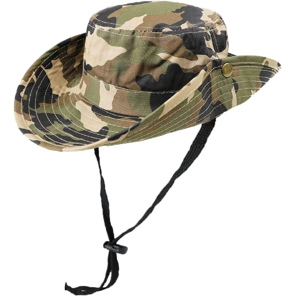 Camouflage-Sun-Hat UV-Protection Camo-Boonie - with Chin-Strap Bucket Hat Outdoor Fishing for 5-14 Old
