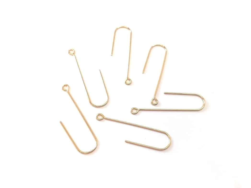 E616B - 50 pcs 304 Stainless Steel Earring Hooks - 37mm x 11mm - Hole: 1.7mm - Long Ear Wire Stick Bar - Gold - Parallel Loop