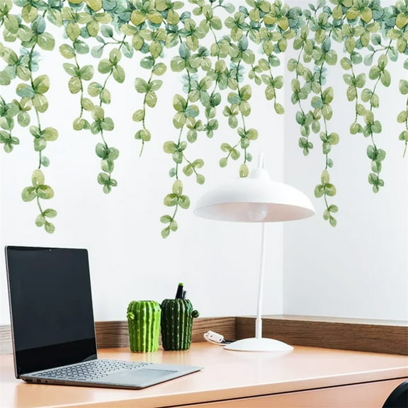 1Pc Green Plants Eucalyptus Wall Sticker Vine Leaves Wall Decal Removable Watercolor Wall Art Decor Peel and Stick Wall Sticker Murals Decoration for Home Nursery Living Room (11.8 x 15.7 Inch)