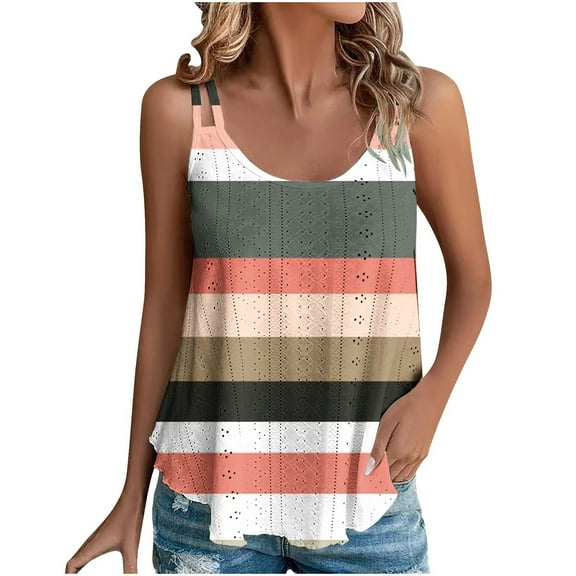 Women's Tank Top Multi-Strap Casual Color Block Printed Sleeveless Basic Cami Shirts Cut Out Round Neck Strap Summer Outfit 2025