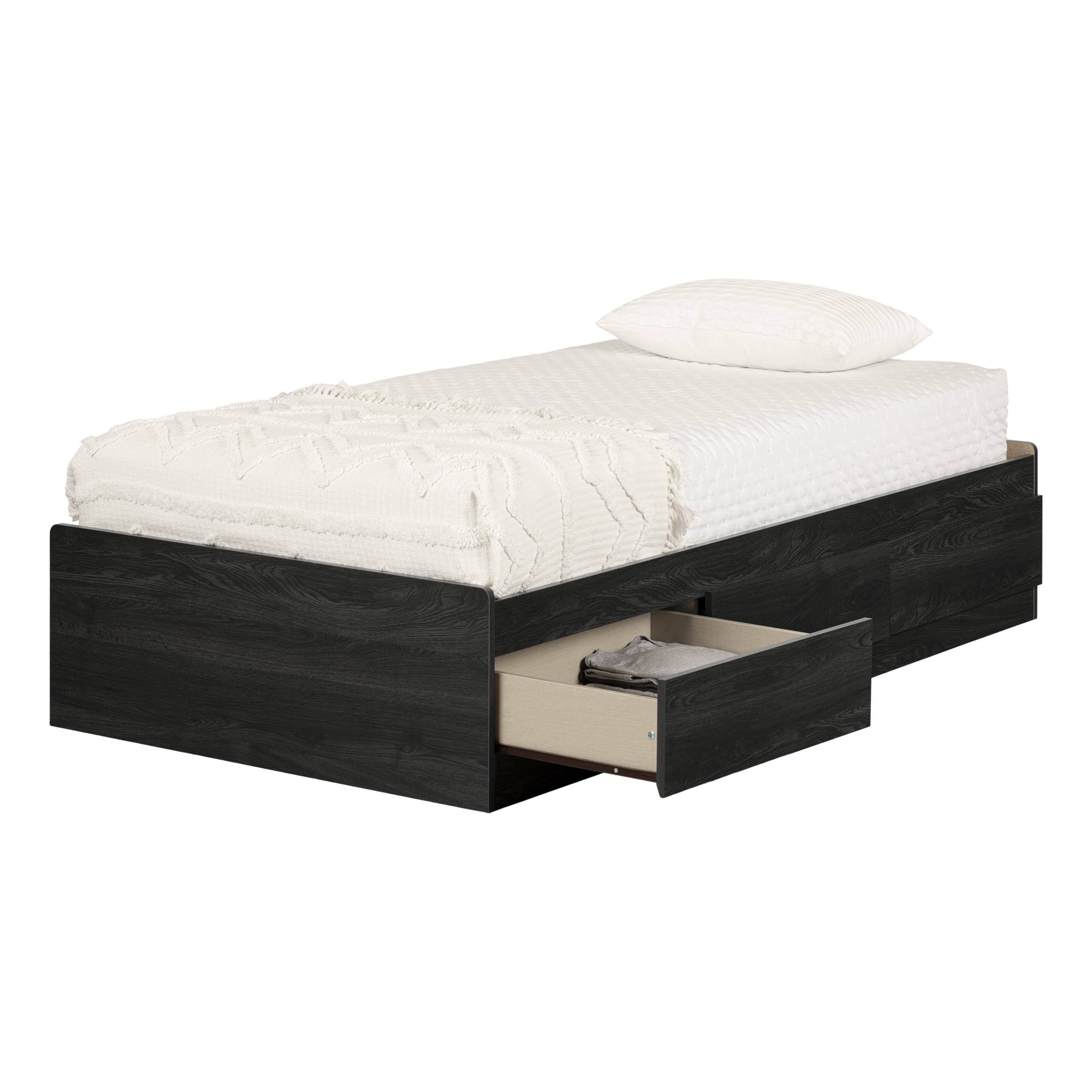 South Shore Step One Essential  Kids Twin Mates Bed with 3 Drawers Gray Oak