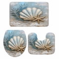 thumbnail image 3 of 3 Piece Bathroom Rug Set, Ocean Shell Starfish Non Slip Bath Mat with Contour Toilet Mat and Lid Cover, Palm Leaf Absorbent Soft Shower Mats for Bathroom, 3 of 9