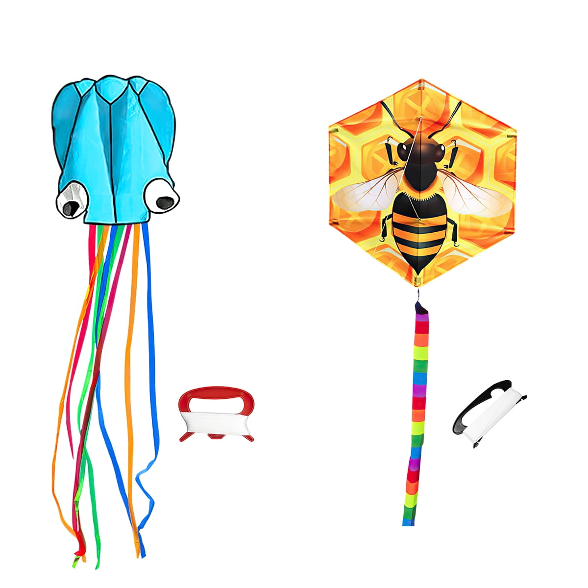 Kepooman Large Blue Octopus Kite & Bee-Print Kite with Tail & Lines, 2 Pack Easy Flyer Kites for Family Outdoor Game Activities Kepooman Large Blue Octopus Kite & Bee-Print Kite with Tail & Lines, 2 Pack Easy Flyer Kites for Family Outdoor Game Activities