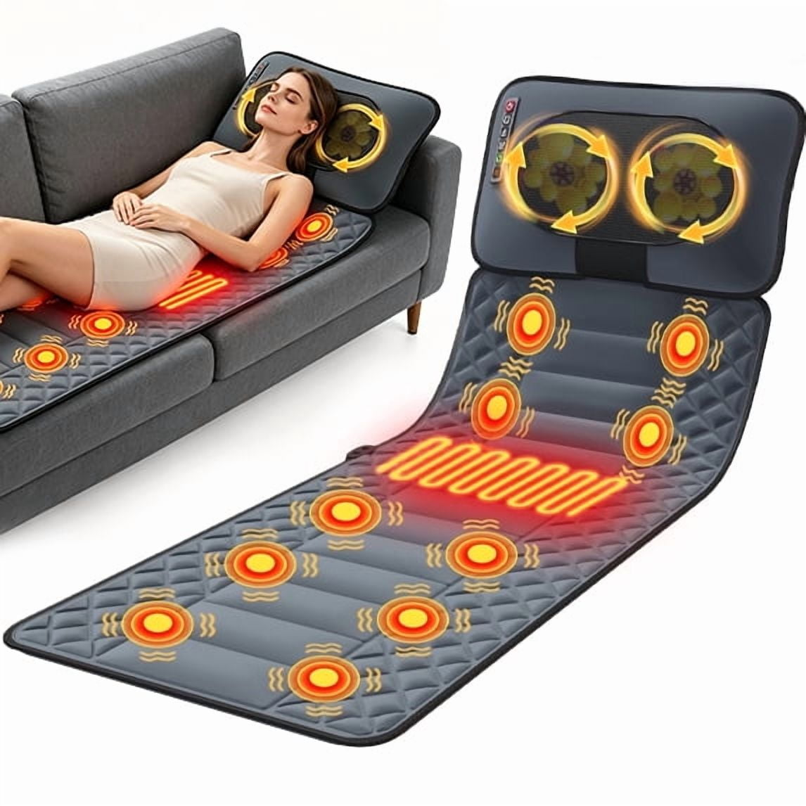 Ikristin Electric Full Body Massage Mat with Heating, Lumbar Traction, 10 Vibration Motors & Triple Back Heating Pad. Soothes Back/Waist/Hip/Legs, Ideal Gift for Women Men