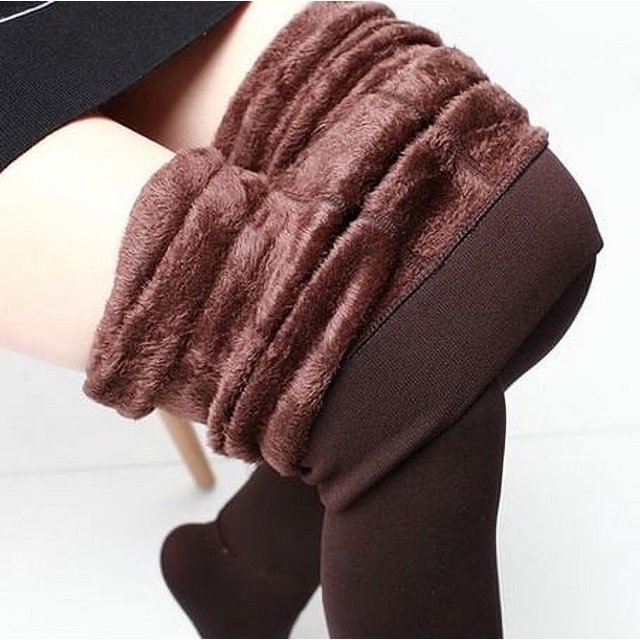 Leggings con Forro Cálido De Invierno para Mujer - Pantalones Térmicos De Medias De Terciopelo GruesoCaféS(40-75KG)