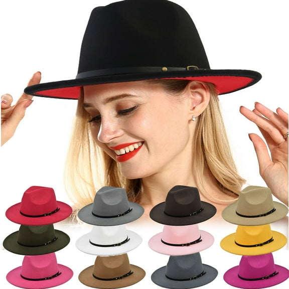Women's Felt Panama Hats Classic Wide Brim Fedora with Belt Buckle Retro Floppy Panama Hat