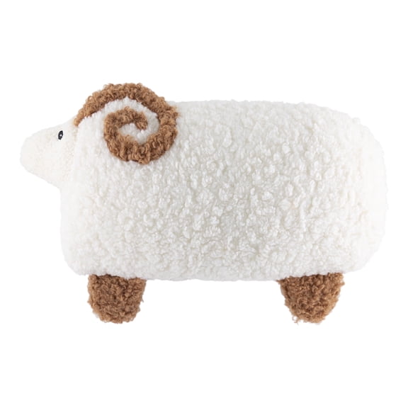 JWH Soft Plush Ram Pillow in White and Brown Cuddly Decorative Cushion 12x20inches
