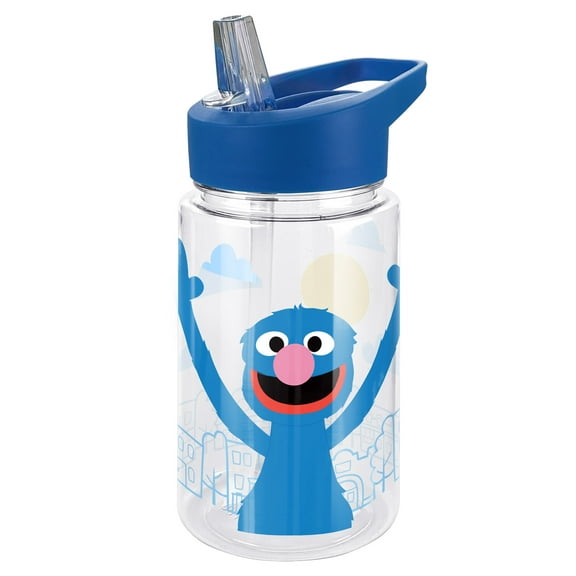 Sesame Street Kids Tritan Plastic Water Bottle with Straw Lid and Handle, Reusable Tumbler for Toddlers, Unisex for Girls and Boys, 12oz, Big Grover