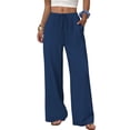 thumbnail image 2 of Wide Leg Pants for Women Drawstring Elastic Waist Trousers with Pockets Summer Vacation Clothes Navy Blue L, 2 of 9