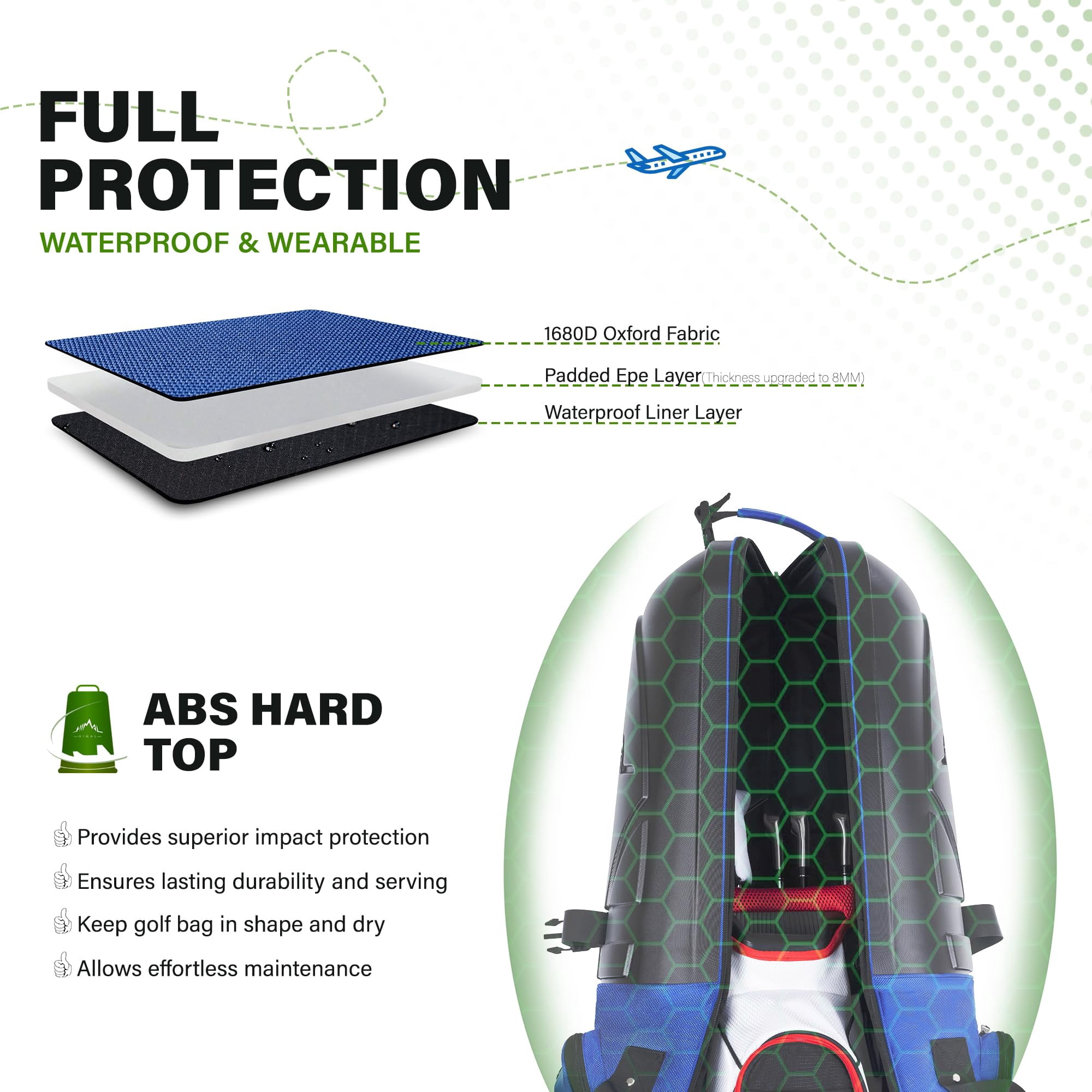 Golf Travel Bag With Hard Case Top  1680d Heavy Duty Oxford Club Bags For Airlines Wheels Easy To Maneuver