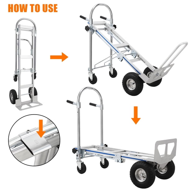 Yeshouse Carro de mano de aluminio de alta resistencia, convertible en carro utilitario 2 en 1 o 3 en 1 con capacidad de carga de 350 kg (770 lbs)
