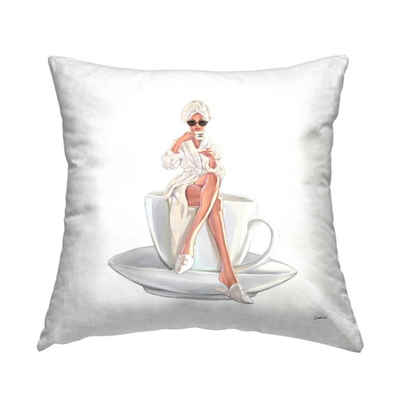 Stupell Industries Chic Morning Coffee Woman Robe Glam Brand Design by Ziwei Li Throw Pillow