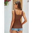 thumbnail image 4 of ATTRACO Women's Built-in Bra Vest Square Collar Scalloped Halter Vest Summer Sleeveless Ribbed Halter Vest, 4 of 6
